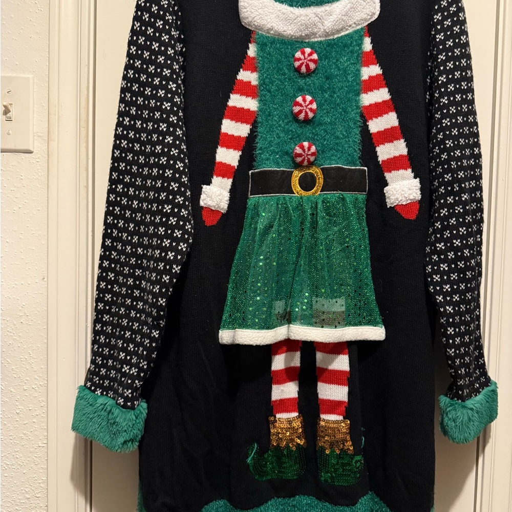 Festive Elf Kids Sweater - Green and Red